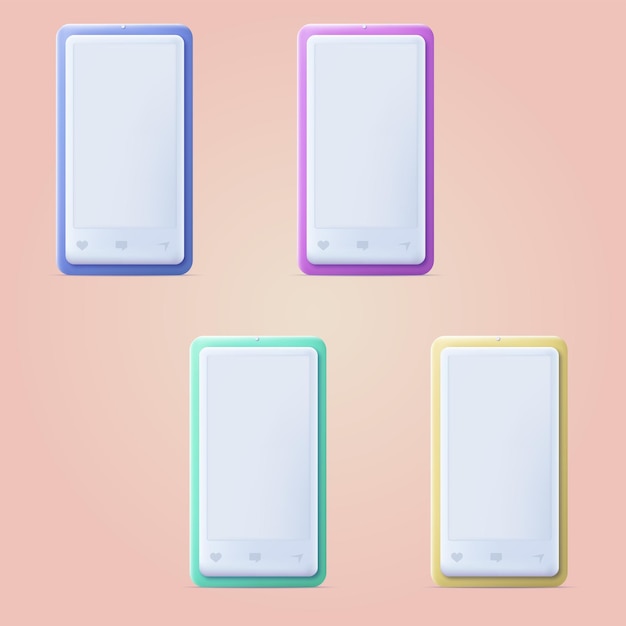 Set of 3d cartoon smartphones Vector illustration