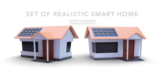 set of 3d realistic smart home with shadow isolated on white background vector illustration