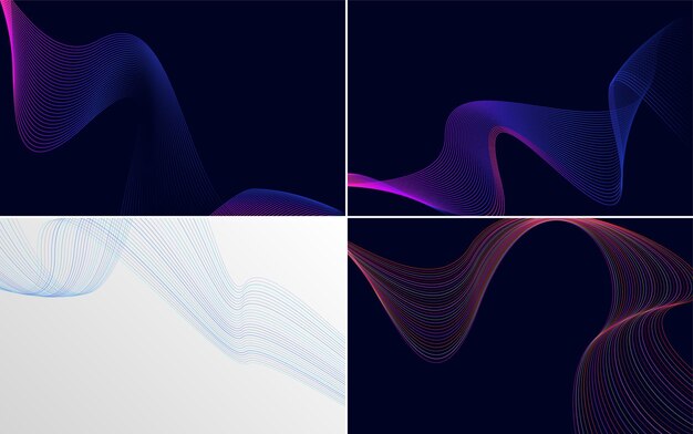 set of 4 geometric wave pattern background abstract waving line vector illustration
