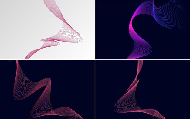 set of 4 geometric wave pattern background abstract waving line vector illustration