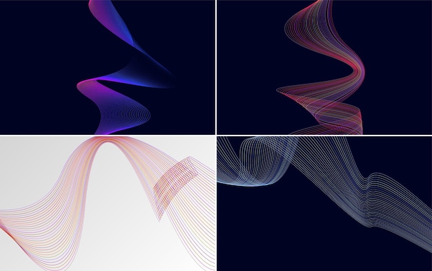 set of 4 geometric wave pattern background abstract waving line vector illustration