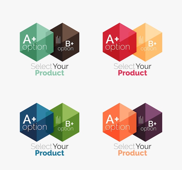 set of abstract geometric hexagon design with options and text