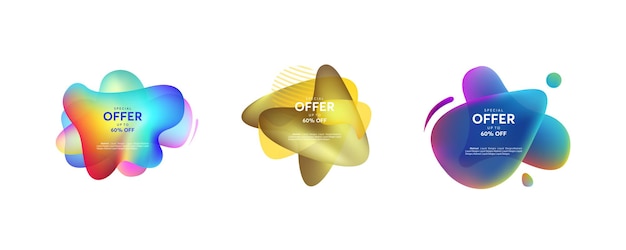 Set of Abstract liquid shape. Fluid design, abstract modern graphic elements. Dynamical colored forms and line. Gradient abstract banners with flowing liquid shapes