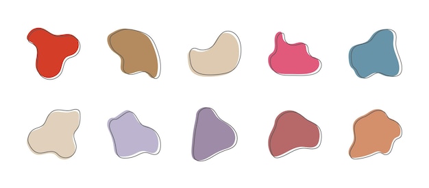 set of abstract organic blob shape elements with line