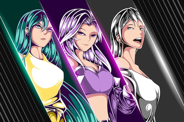 set of anime character illustration