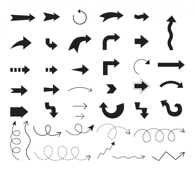 set of black arrow icons set isolated on white background.