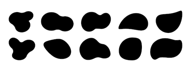 set of black vector abstract fluid liquid shapes offer speech bubble