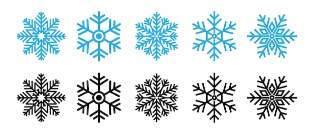 set of blue snowflakes icons black snowflake snowflakes illustrator snowflake winter snowflakes