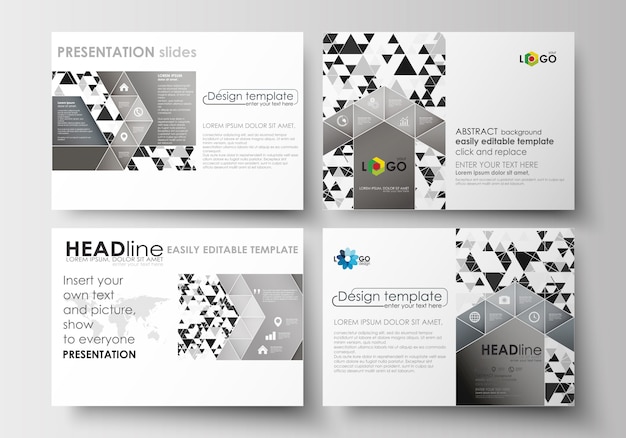 Set of business templates for presentation slides. Abstract triangular background
