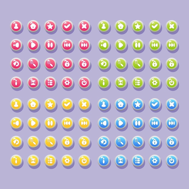 set of buttons with icons for the design of the interface of mobile games and applications user