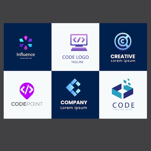 Set of code and document symbol logo design template