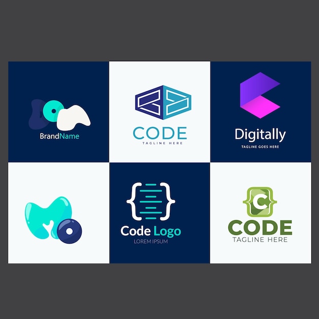 Set of code and document symbol logo design template