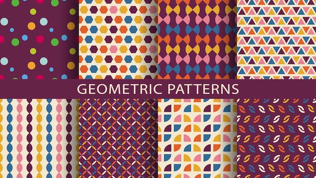 Set of colorful geometric seamless patterns
