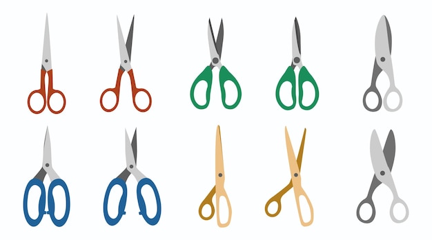 set of colorful hand drawn different scissors for tailors sewers isolated on white background