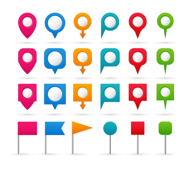Set of colorful pointers. Navigation and location icons.
