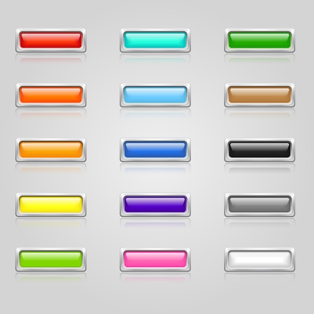 Set of colorful  web buttons with chrome border