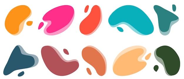 Set of colourful vector liquid splash shape backgrounds for WEB and APP design Isolated vector elements Rounded digital water shapes Landing page design items