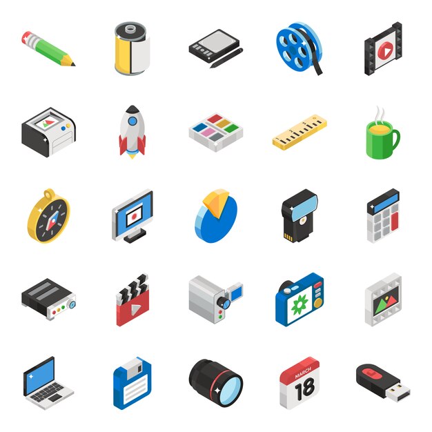 set of communication isometric icons