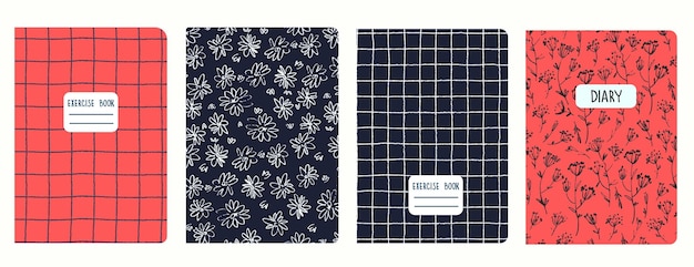 Set of cover page templates based on grid seamless patterns spiral lines flower pattern Headers isolated