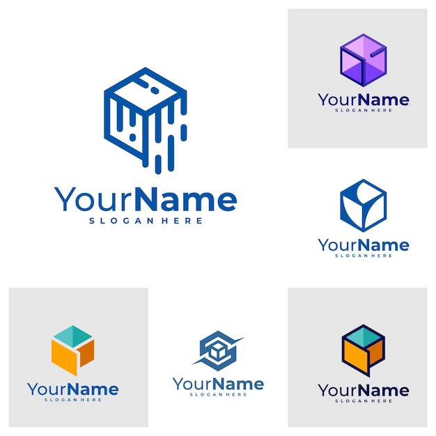 Set of Creative Cube logo vector Hexagon logo design Template