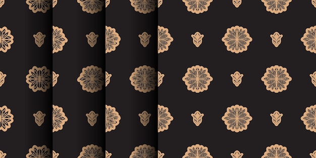 Set of Dark solid color Seamless pattern with lotuses in Simple style Good for clothing and textiles Vector illustration