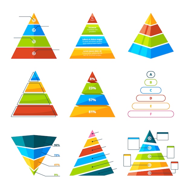 set of different triangles and pyramids with levels