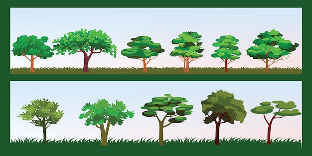 set of different types of trees and bushes vector illustration nature element plants green trees