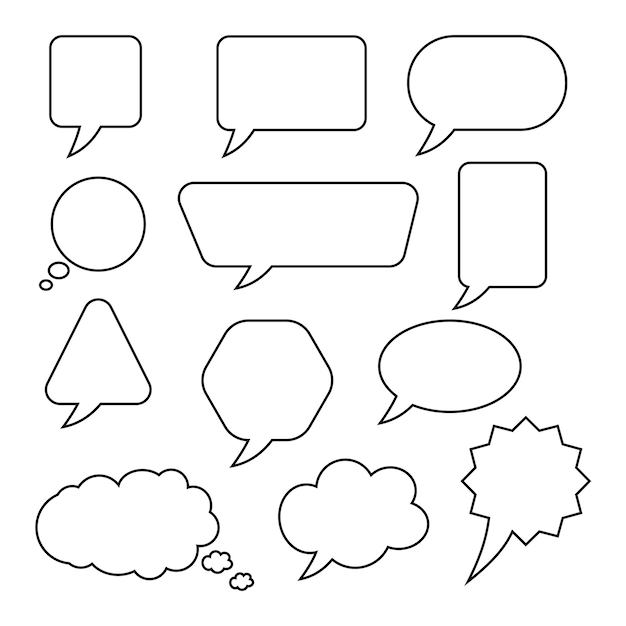 set of empty black and white speech bubbles in flat design sticker for chat symbol label tag or dialog word