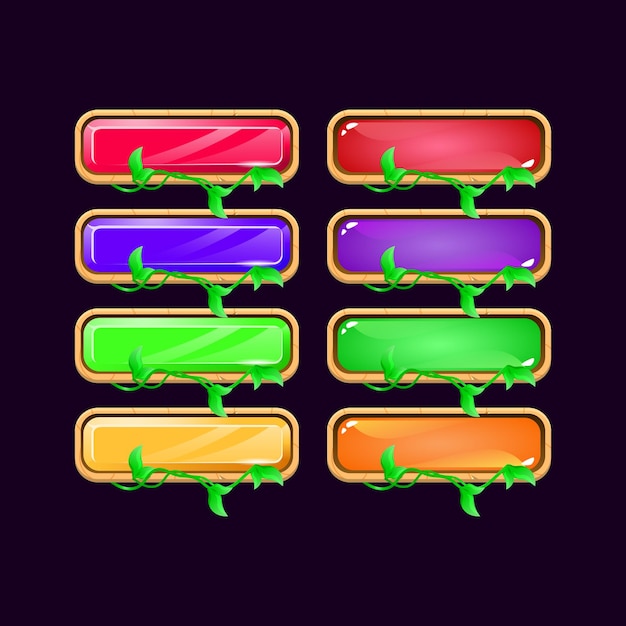 set of game ui wooden leaves diamond and jelly colorful button for gui asset elements