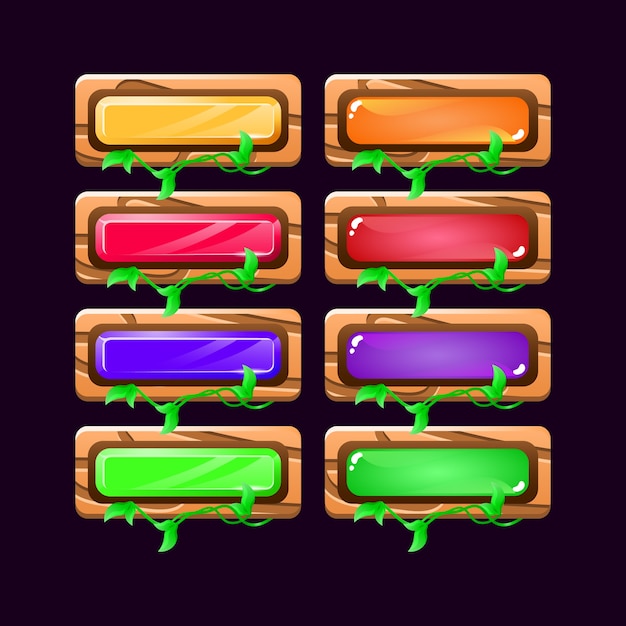 set of game ui wooden nature colorfull button for gui asset elements