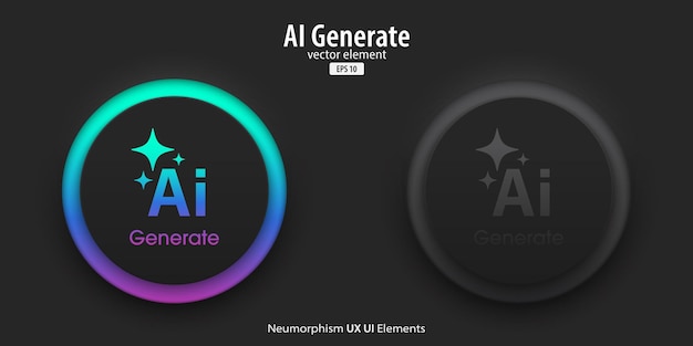 set of generative ai buttons active and inactive buttons with generated icons press the button to create ideas neumorphism design style for apps websites and interfaces vector illustration