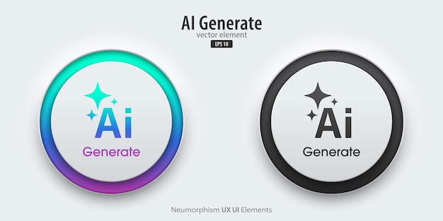 set of generative ai buttons active and inactive buttons with generated icons press the button to create ideas neumorphism design style for apps websites and interfaces vector illustration