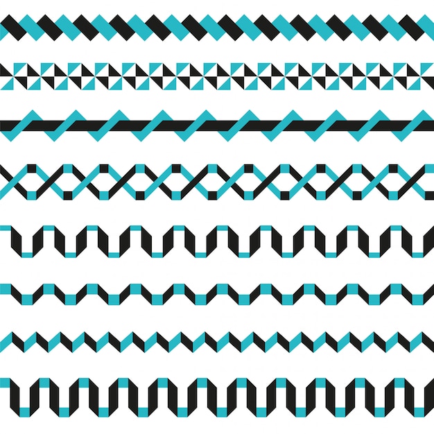 Set of geometric borders in two colors. Decoration elements abstract patterns.