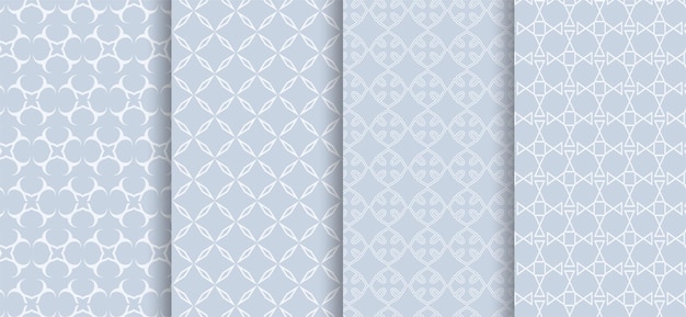 Set of geometric seamless patterns on gray