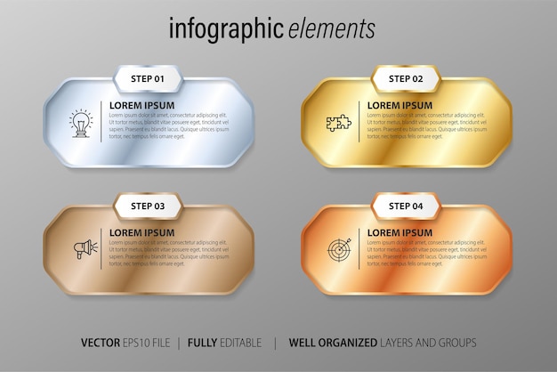 set of golden luxury infographics elements in modern flat business style