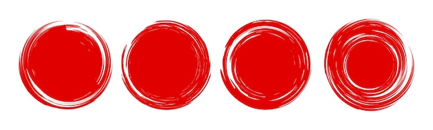 Set of grunge round frames red Paint Brush Stroke Circle Enso zen vector