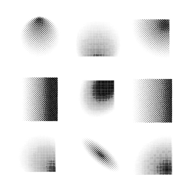 set of halftone element black texture pattern retro