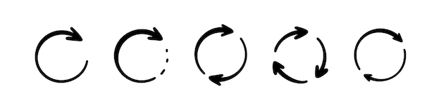 Set of hand drawn doodle childish circle loop arrow illustrations Recycle round symbols