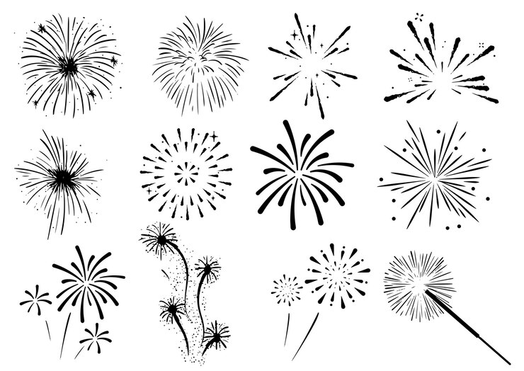 Vektor set of hand drawn fire works