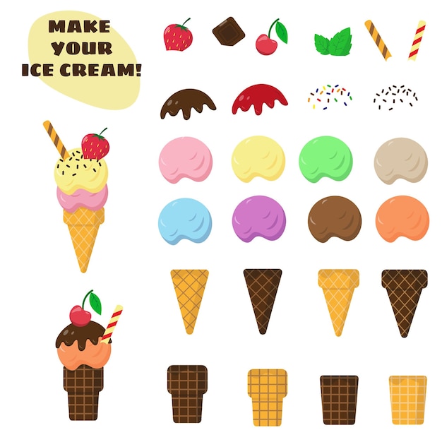 set of ice cream elements for creating own disign