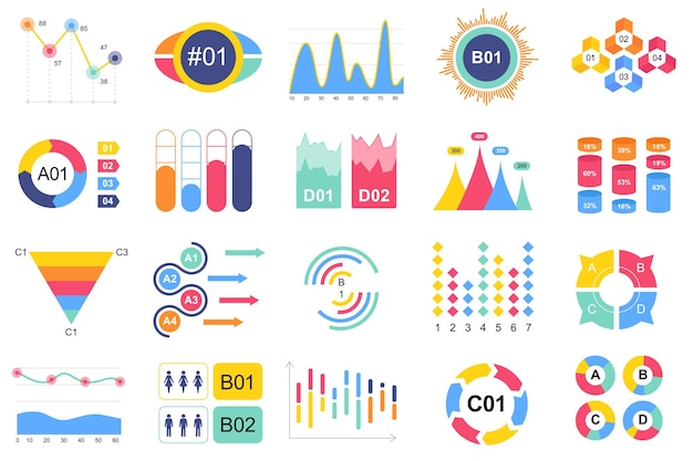 set of infographic elements data visualization vector design template with different chart diagram