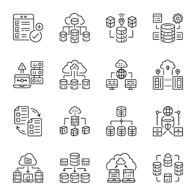 Set of Linear Style Database Configuration Icons