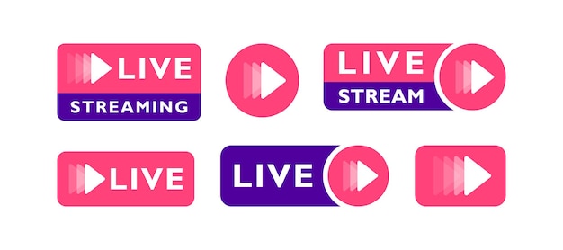 set of live streaming geometric label with play button emblem logo design for video streaming stream live broadcast blog modern vector illustration