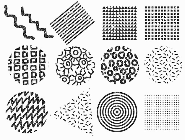 Set of memphis geometric shapes. Textured vector elements.