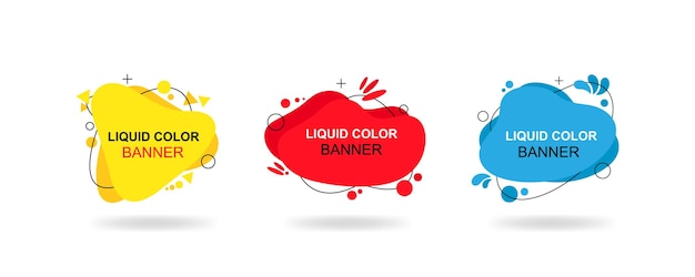 set of modern abstract vector banners. liquid color banners. flat geometric shapes of different colors with black outline. eps 10