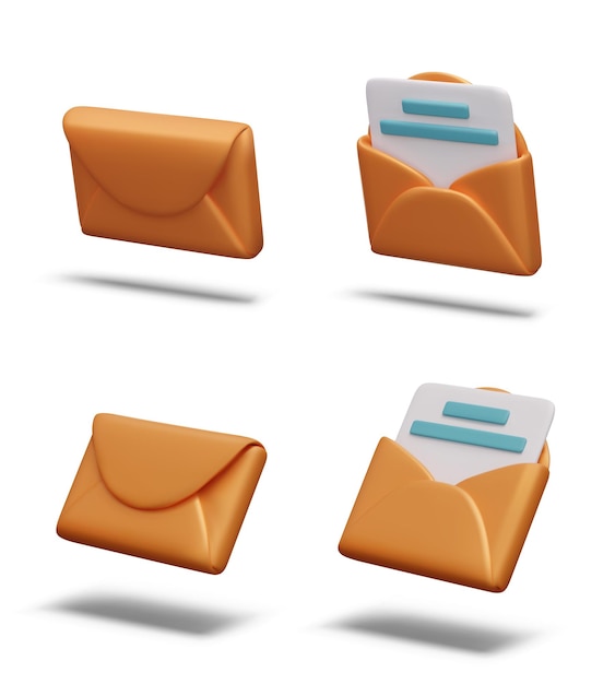 Set of open and closed envelopes in different positions Mail receipts news letters notifications