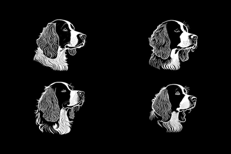 Vektor set of playful english springer spaniel silhouette for familyoriented pet care logos