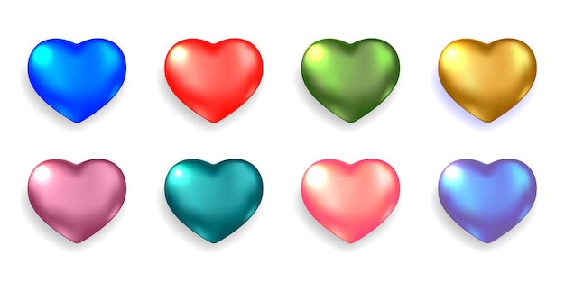 Set of realistic 3d hearts isolated