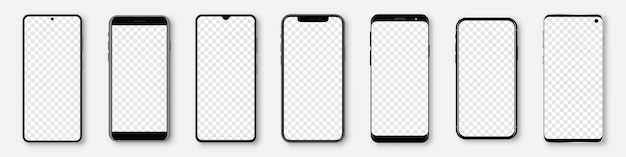 Set of realistic smartphone mockup with blank screen. Phone display template