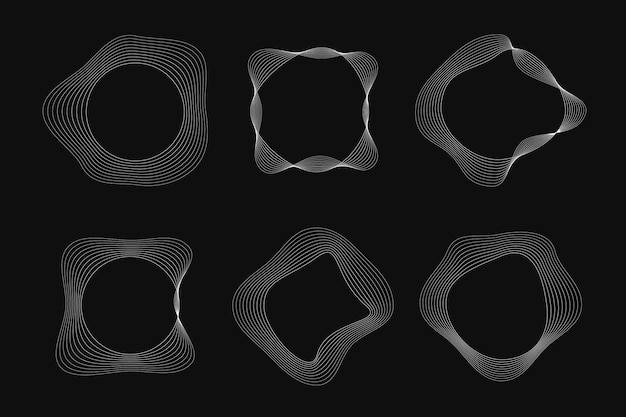 set of round curved frames with dynamic wavy stripes